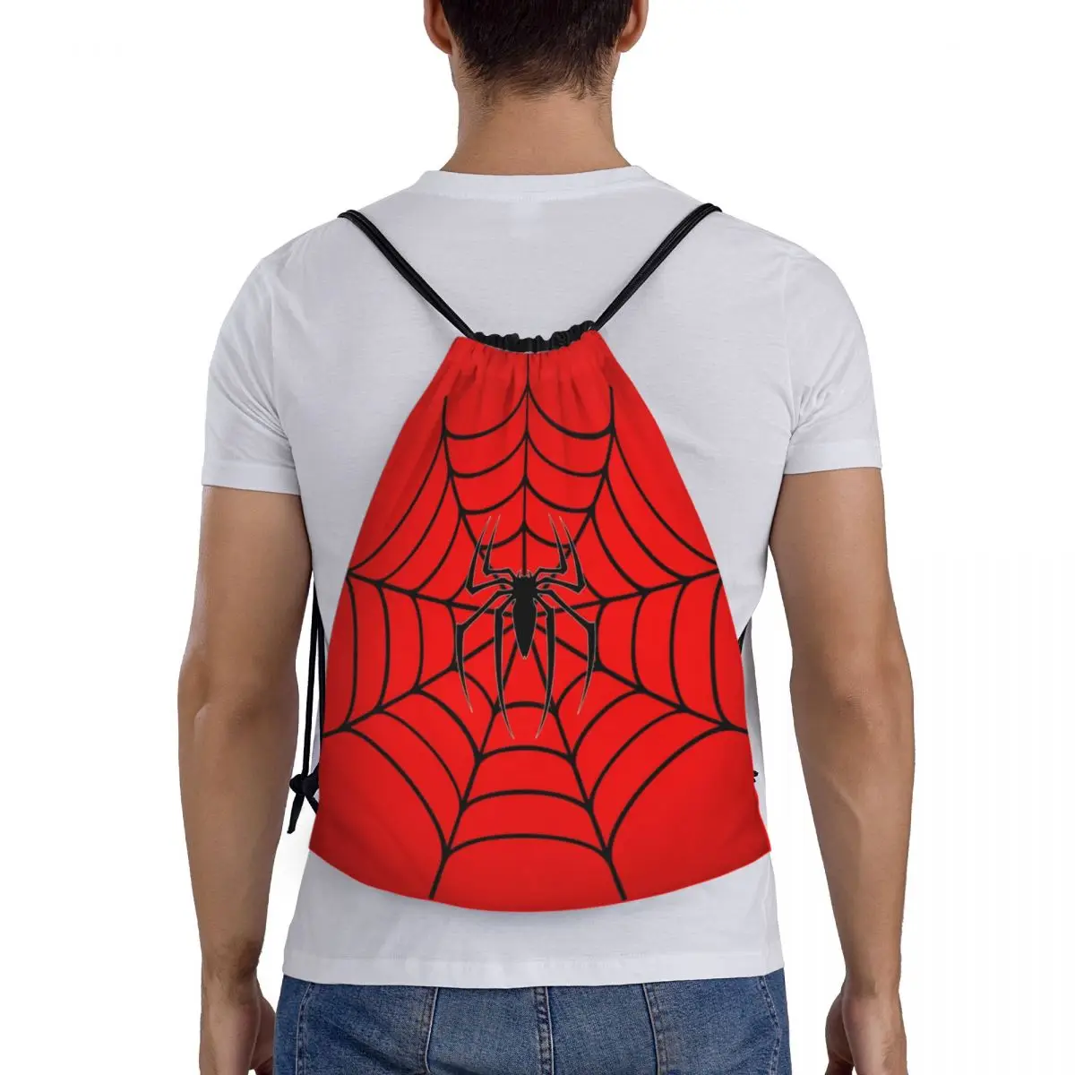 Custom Spider Red Web Drawstring Backpack Bags Men Women Lightweight Gym Sports Sackpack Sacks for Training