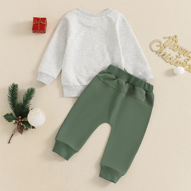 Completi natalizi per bambini da bambino, felpe a maniche lunghe con stampa di lettere dell'albero di Natale e pantaloni lunghi, set di vestiti da 2 pezzi