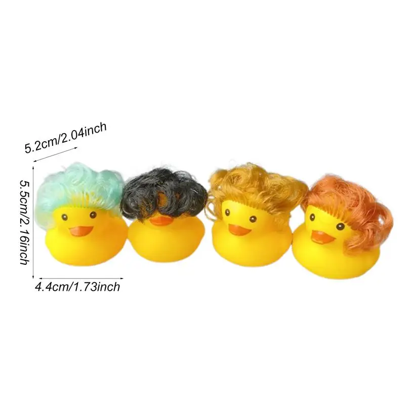 Patos de borracha squeaky para bebê, brinquedos de banho, pequeno pato amarelo com cabelo, pato flutuante, jogo de água, brinquedos de chuveiro, presentes bonitos para crianças, 4PCs