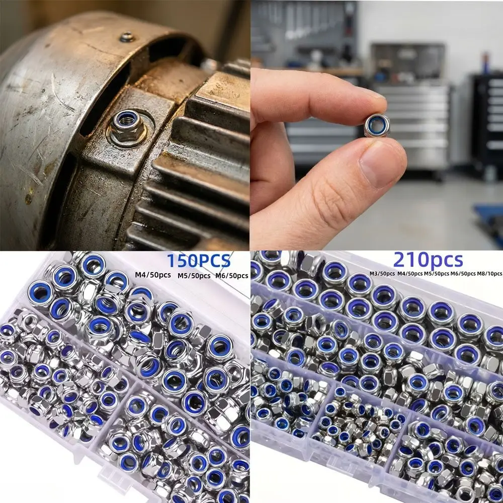 

M3-M8 Size Nylon Locknuts Corrosion Resistant Stainless Steel Self-Locking Nuts Nylon Embedded Anti-Loosening Anti-Slip Hex Nuts