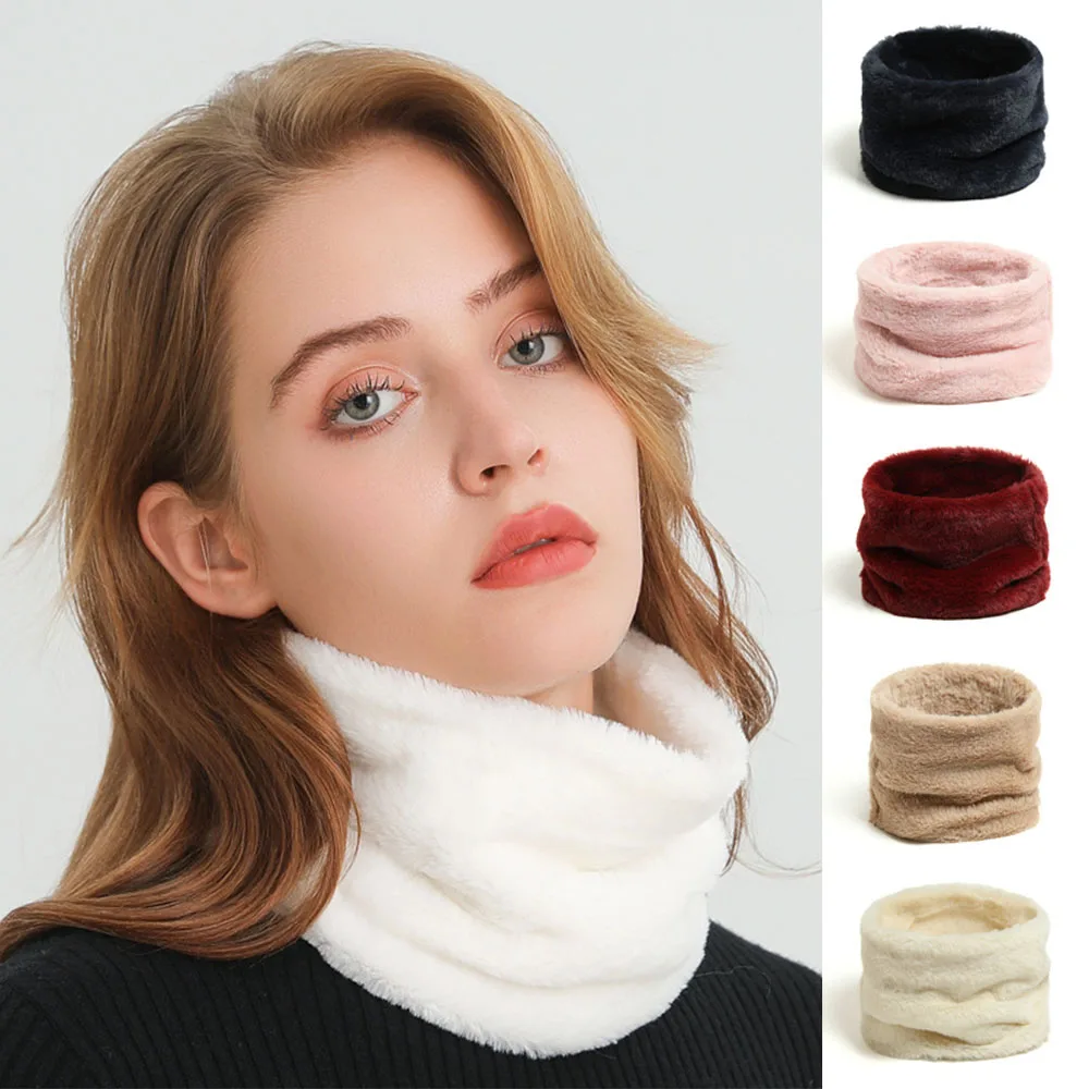 S Men Women Outdoor Neck Warmer Ski Mask Neckerchief Double-sided Fur Thicken Round Ring Scarves Warm Plush Snood Neck Scarves