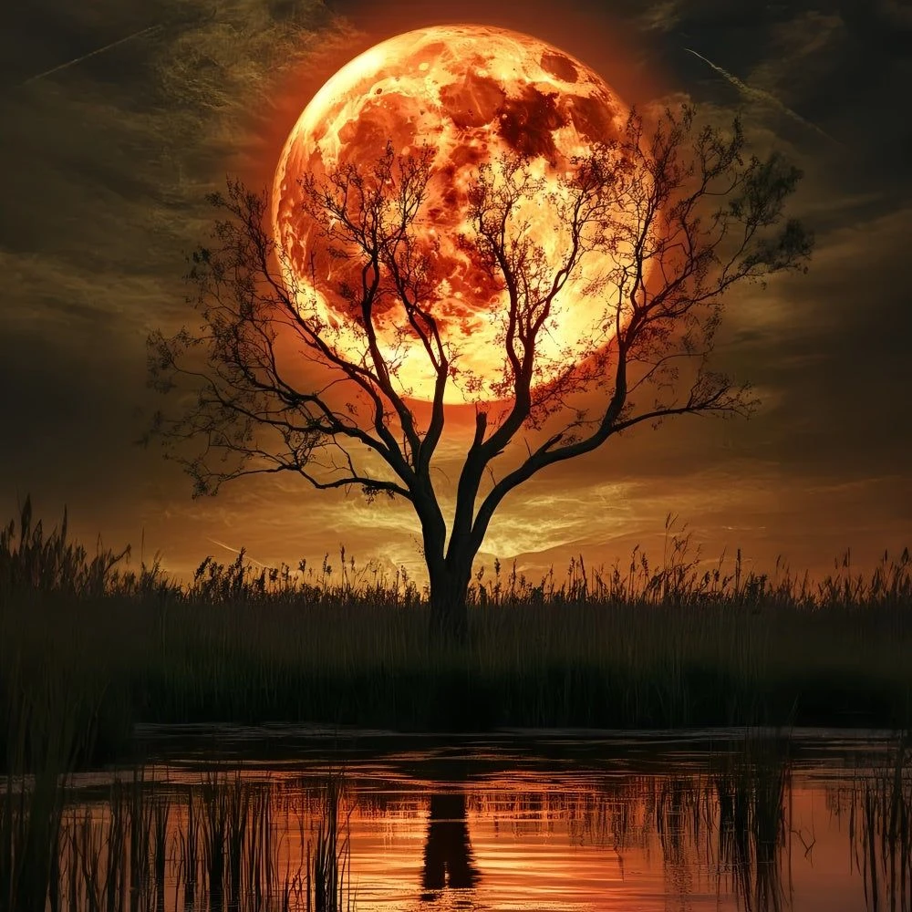 

500PCS/1024 PCS Jigsaw Puzzles Landscape Tree and the Moon Challenging Family Activity Game for Gameroom Bedroom Home Decor