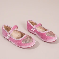 Girls Mary Jane Shoes Love Heart Glitter Stylish Kids Leather Shoe Causal Versatile Children Princess Ballet Flats Single Shoes