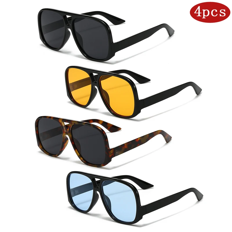 4 Sets Vintage Quadratische Doppelbrücken Sonnenbrille Mode Outdoor Fahren Marke Shades Brillen Strand Reise UV400 Sonnenbrille