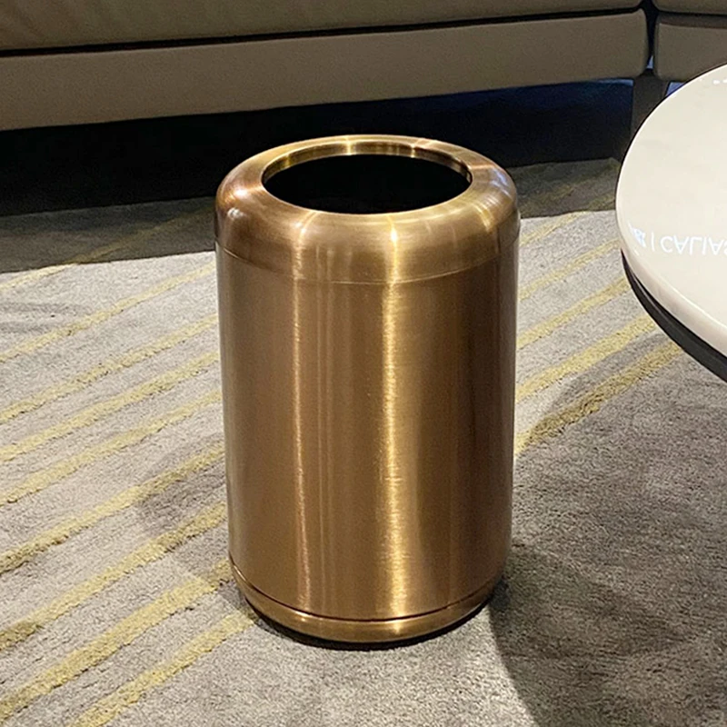 Leasylife-Gold Metal Garbage Bin, Light Luxury Trash Can, Suitable for Living Room, Bedroom, Office, Bathroom, Hotel, 9L