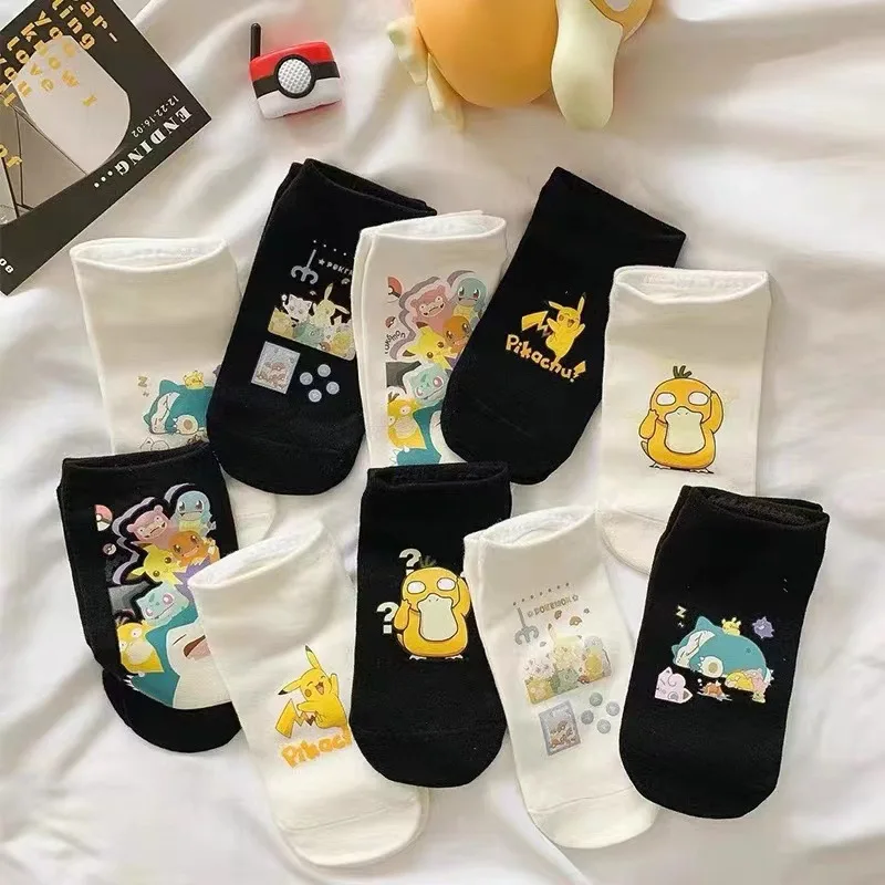 Anime Pokemon 5 Pairs Boxed Unisex Fashion Socks Gengar Psyduck Bulbasaur Pikachu Kawaii Cotton Socks Kids Couple Birthday Gifts