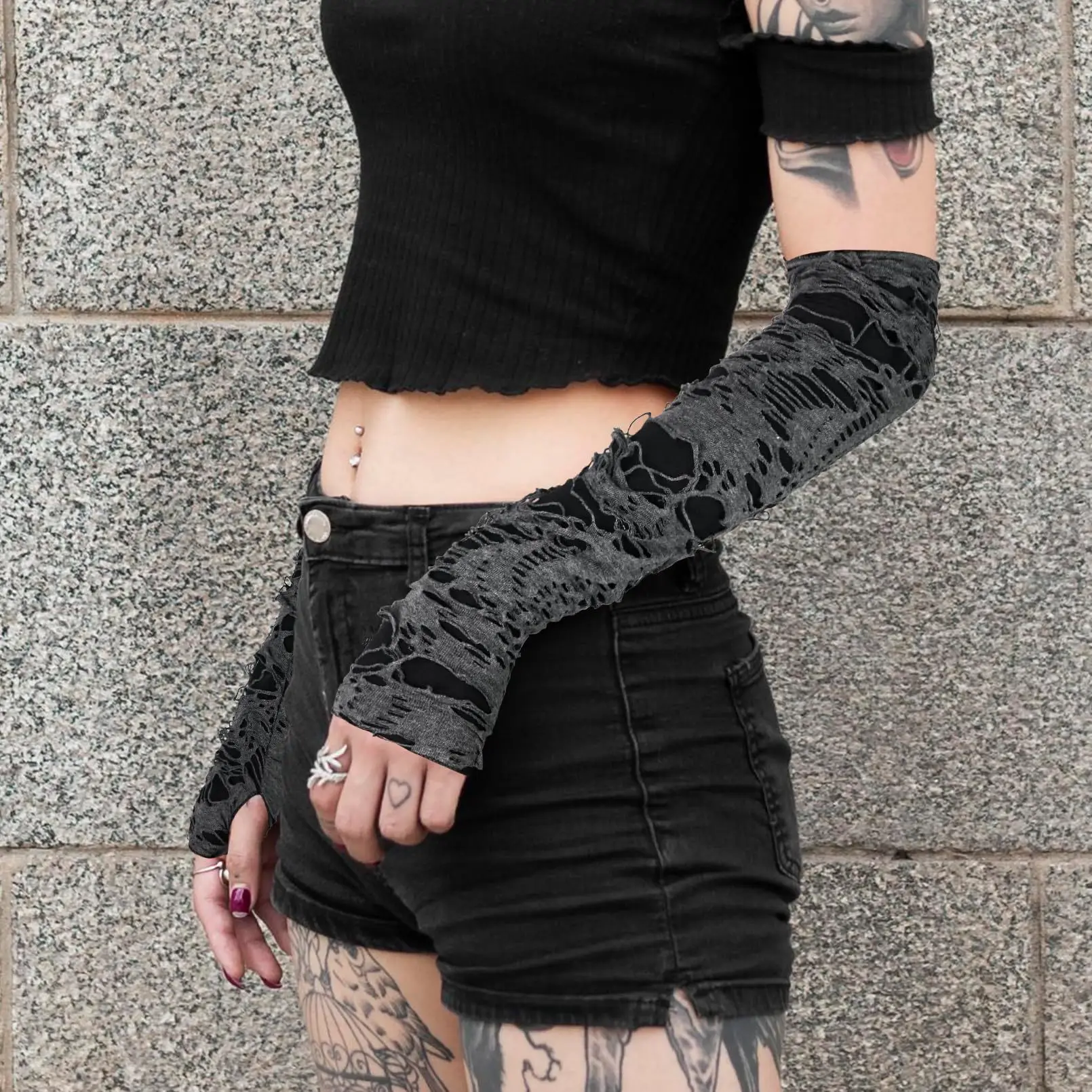 Fashionable Simple Gothic Fingerless Gloves Unisex Tear Design Stretchy For Party Preparation And Durable New Hot Sale