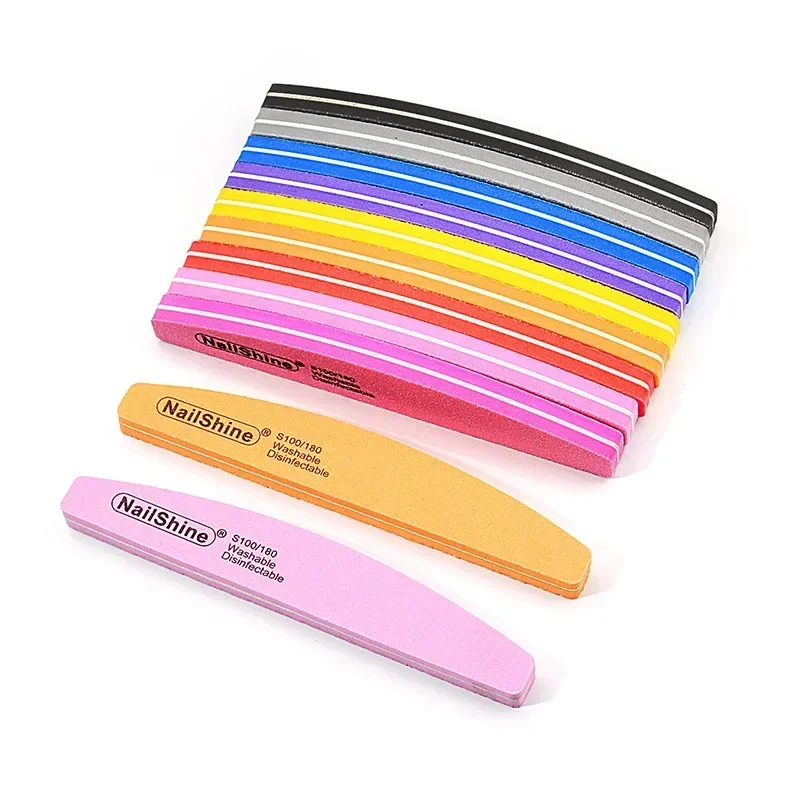 10Pcs Nail Files Blocks 100 180 Sponge Double-sided Nail Polish Buffing Sanding Buffer Strips Polishing Pedicure Manicure Tool