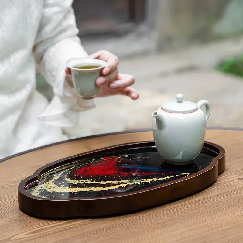 wood tea tray tea table antique lacquer household dry bubble tray kung fu tea set tray heat insulation mat dried fruit plate