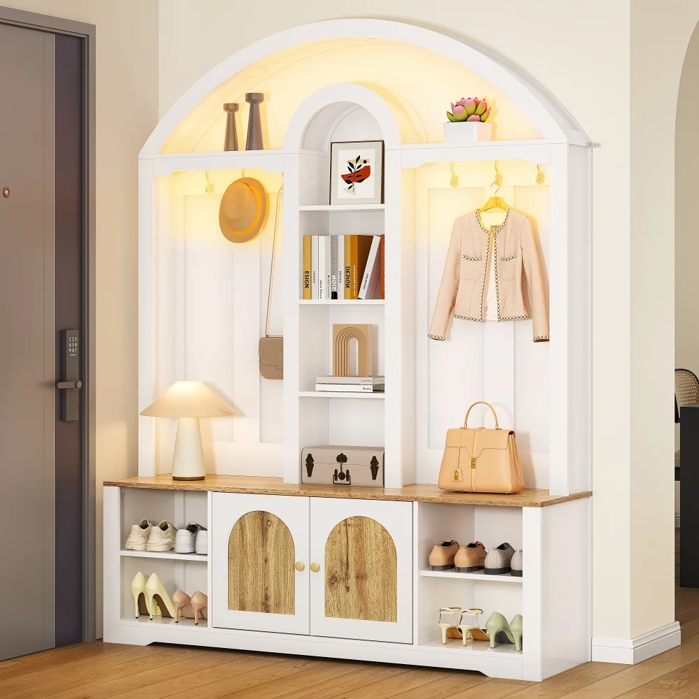 Multifunktionaler Kleiderschrank mit Schuhregal und Haken, Eingangsbereichsschrank mit Regalen, Kleiderschrank mit praktischem Stauraum