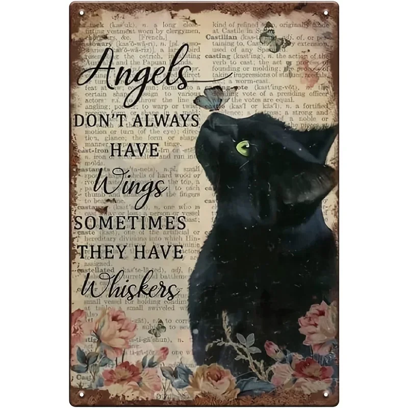 

1pc Black Cat Decor Cat Memorial Gifts Vintage Metal Signs, Angels Don't Always Have Wings Sometimes They Have Whiskers, 12x8 In