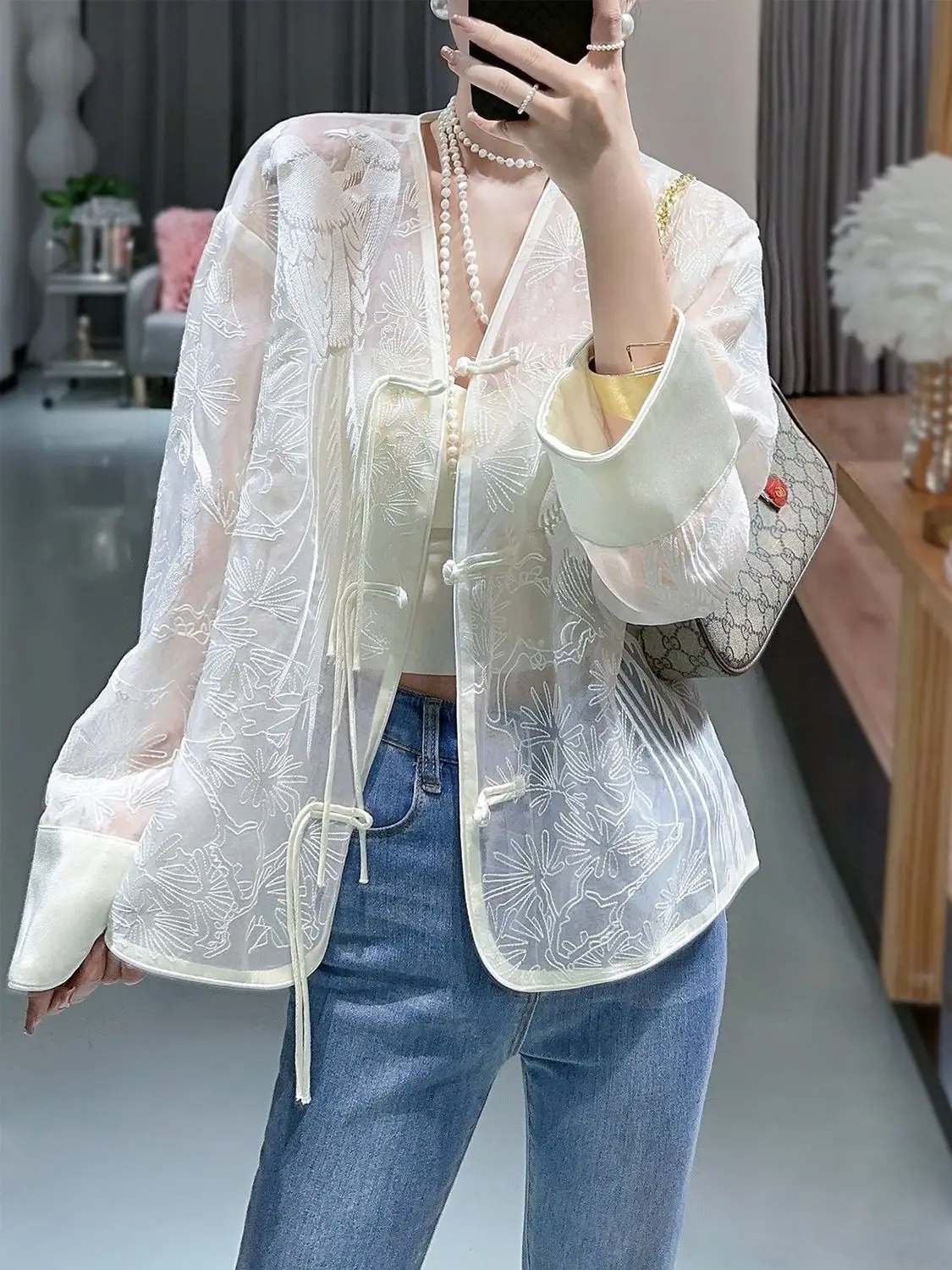 2023 New Summer Embroidery Chinese Style Women Cardigan Top Women National Style Sun Protection Coat Improved Daily Tangsuits