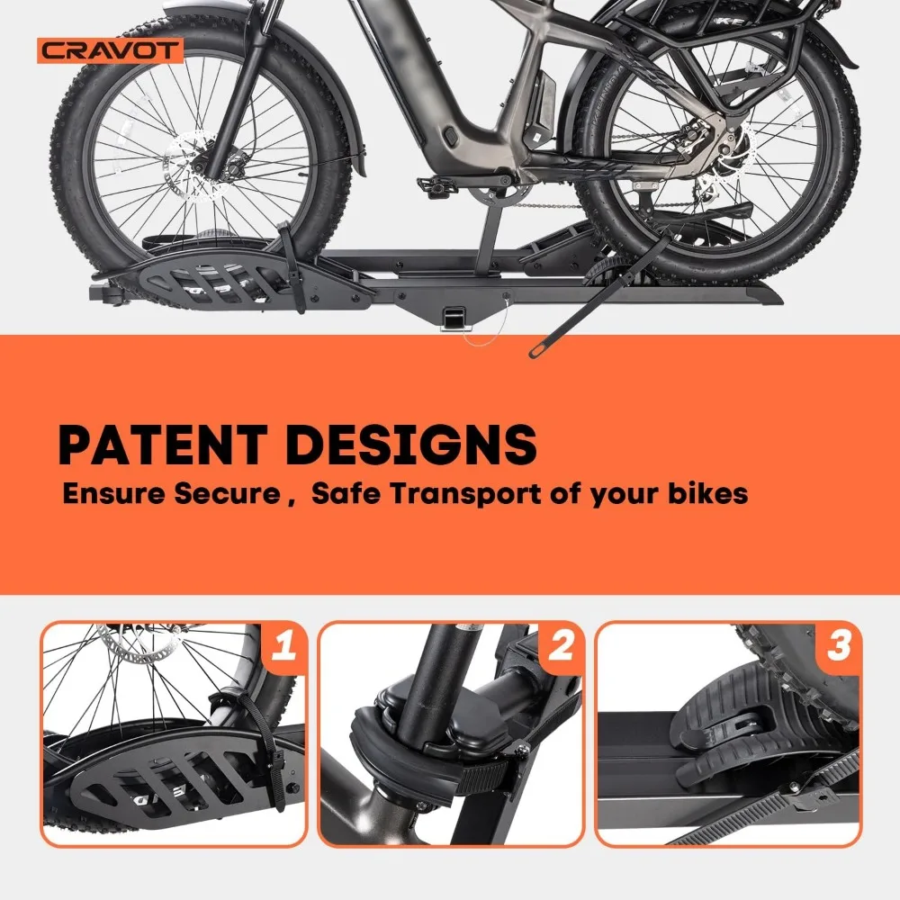 E2 Hitch 2 EBike Rack com rampa, suporte de plataforma dobrável para suporte de bicicleta elétrica com capacidade de 200 lbs