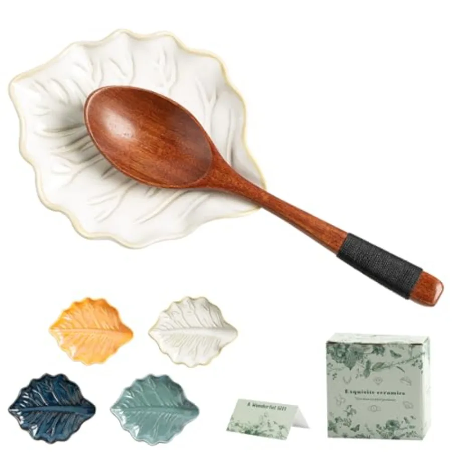 Ceramic Leaf Spoon Rest, Spoon Holder for Stove Top and Coffee Bar Leaf shape catches small drips from spoons and stirrers whil