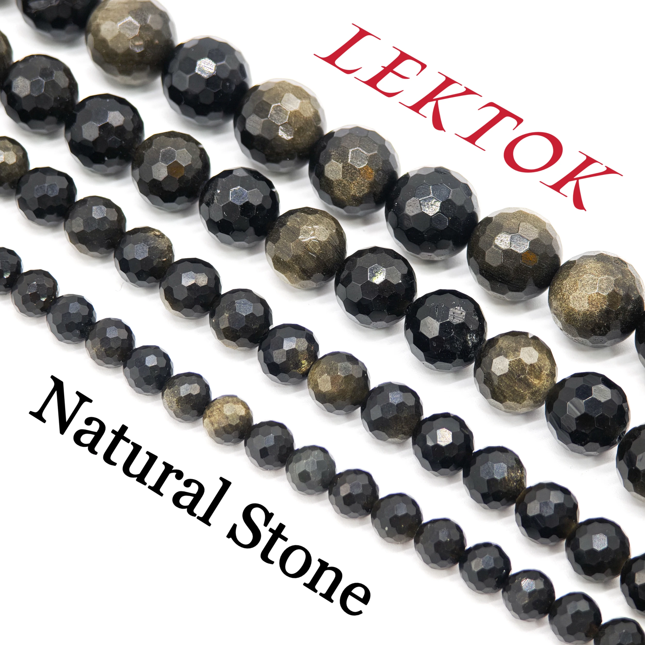 Natural Stone Golden Irisation Obsidian Bead Round Loose Spacer Gems Bead For Jewelry Making Diy Bracelet Necklace Accessories