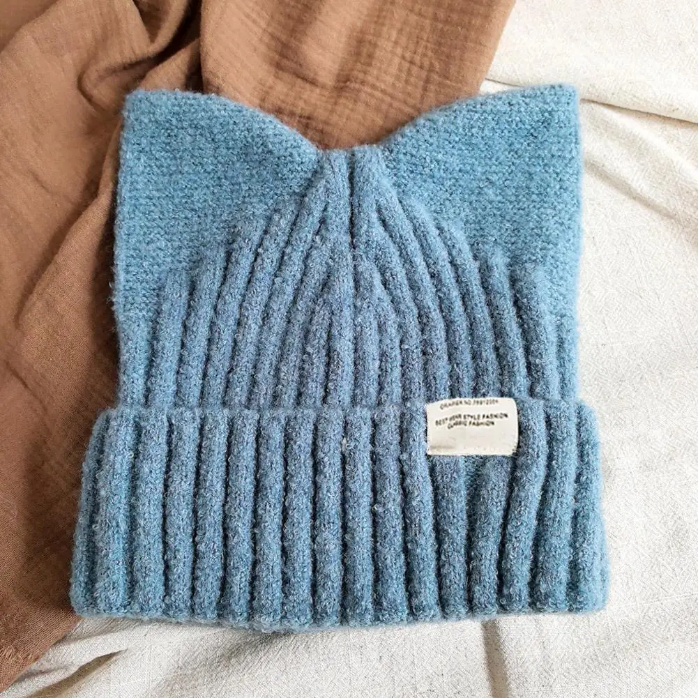 اليابانية الكورية قبعة القط الأذن شكل محبوك قبعة الخريف الشتاء الهيب هوب الكروشيه لطيف آذان القط وأشار البلوز القبعات النسائية