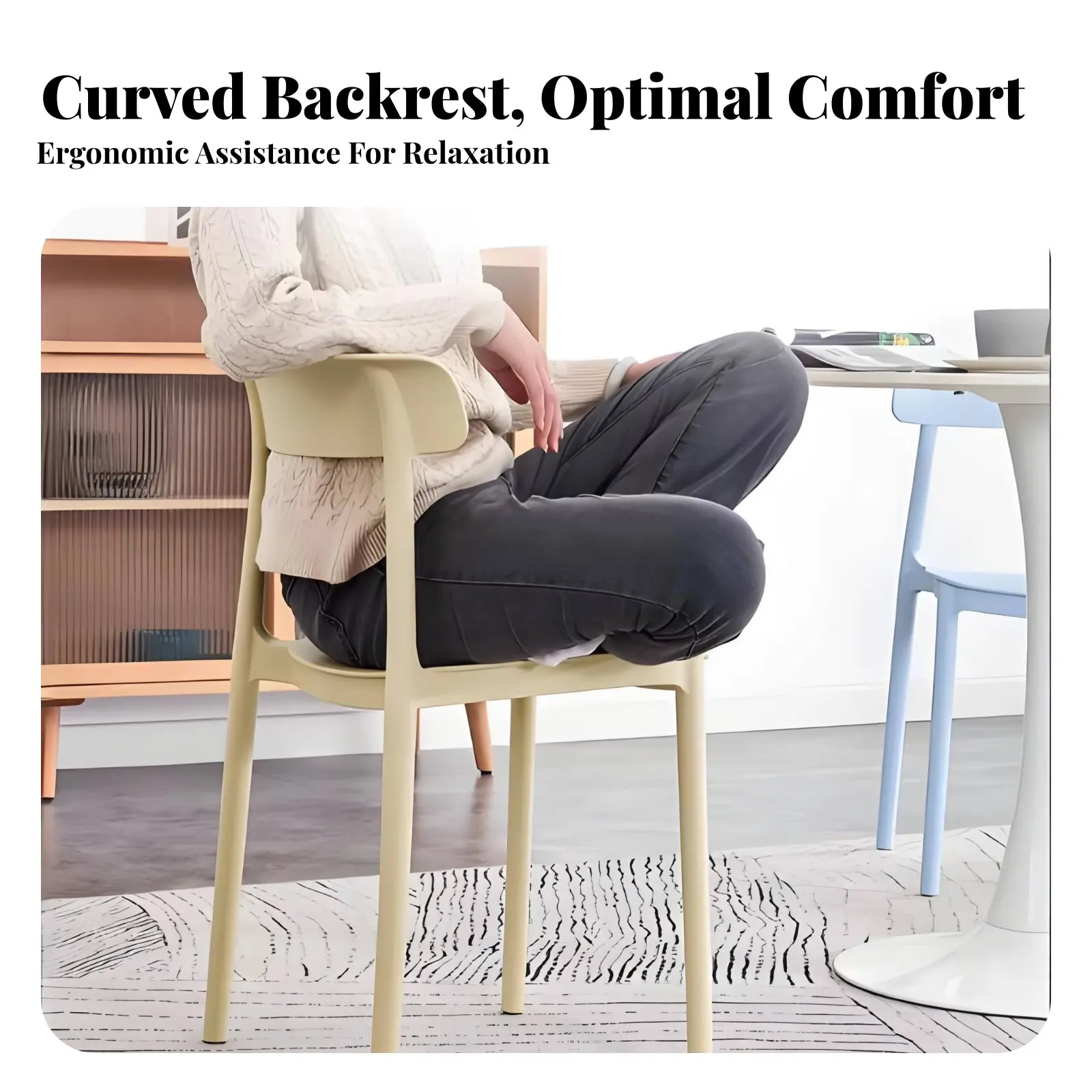 Stackable Slatted Chair Thickened Construction Household Furniture Space-Saving Easy to Clean for Students, Balcony, Classroom