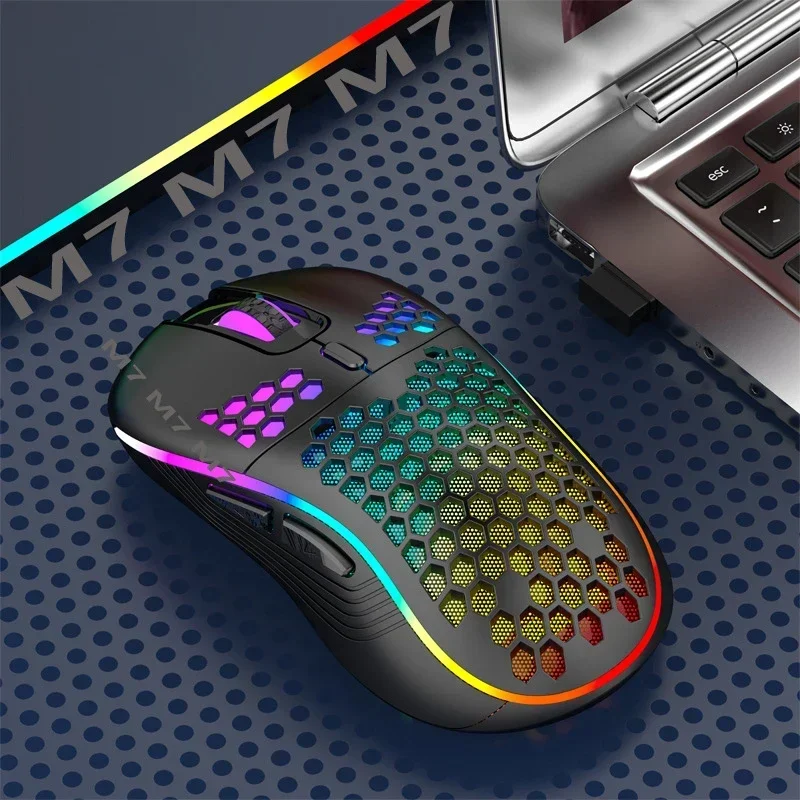 2.4G Wireless Gaming Mouse RGB Lighting Charging Mouse with Adjustable DPI Ergonomic Honeycomb Design for Desktop Laptop