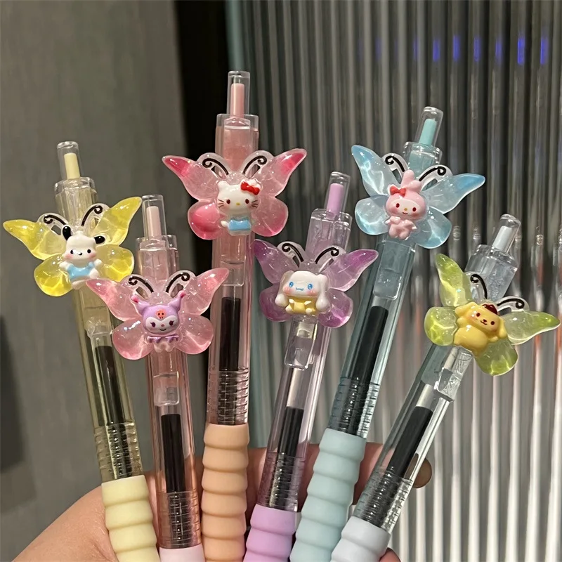 6Pcs Sanrio Hello Kitty Cinnamoroll Gel Pen Students Sign Pen Push Action Pens Kuromi My Melody Diy St0.5 Gel Pen Learning Tools