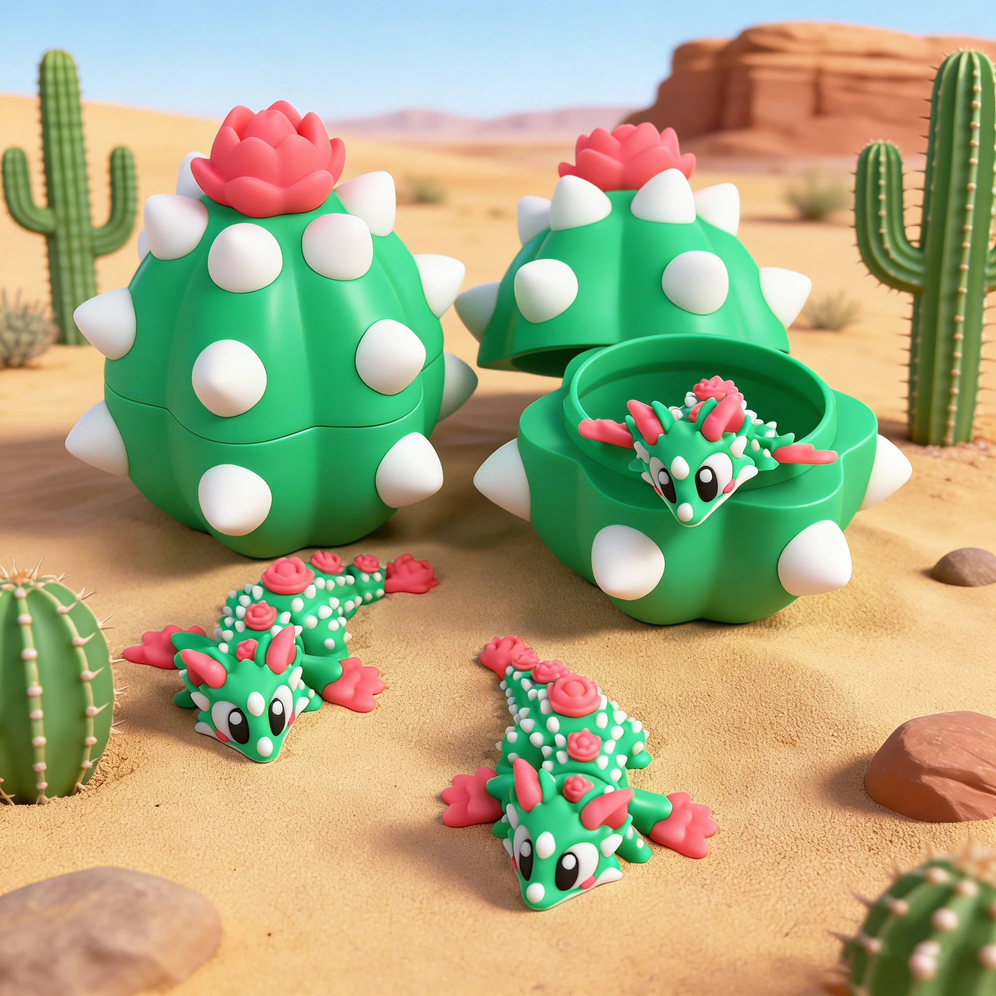 3d Printing Cute And Silly Cactus Dragon+Dragon Egg Model Plastic Ornament Desktop Decoration Sculpture Ornament Holiday Gift
