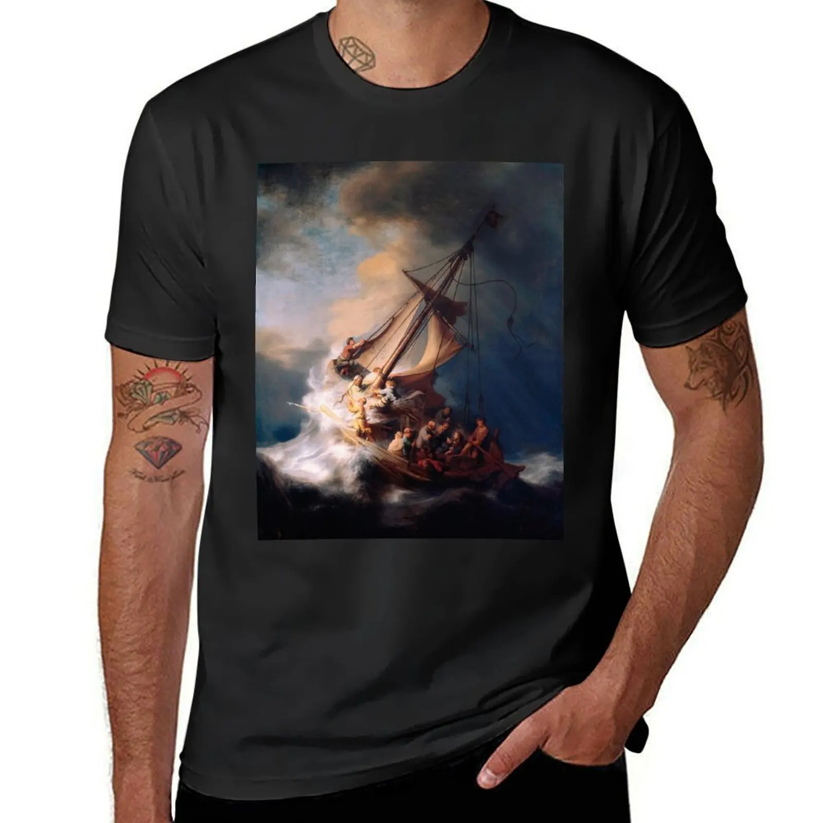 Rembrandt - Christ in the Storm on the Sea of Galilee T-Shirt anime vintage clothes for a boy slim fit t shirts for men