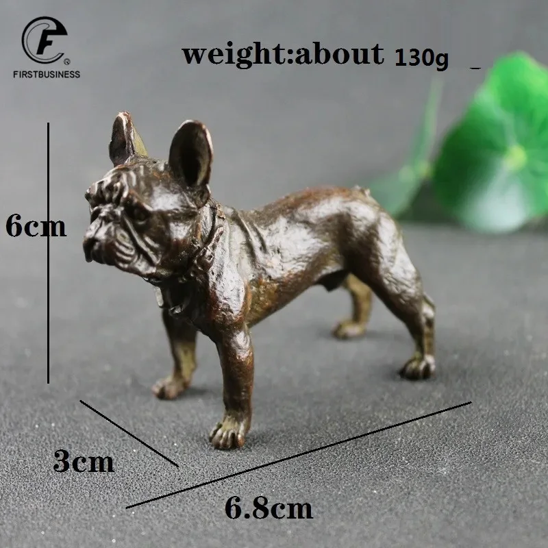 Antique Copper French Bulldog Statue Small Desktop Ornament Vintage Animal Figurine Miniature Home Decoration Accessories Crafts