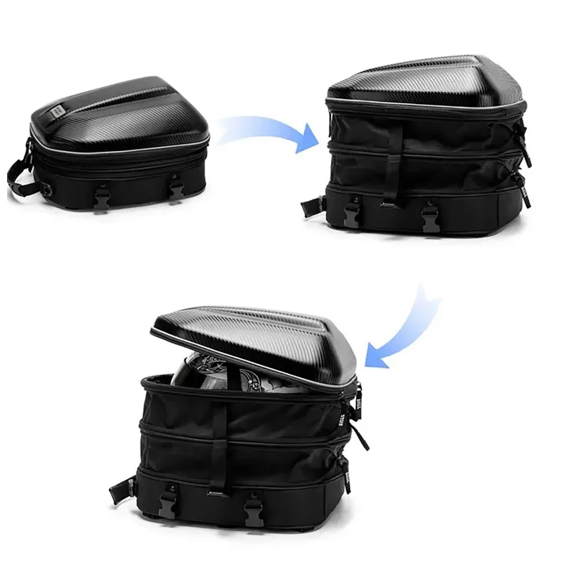 New Carbon Fiber Motorcycle Tail Bag Waterproof Motorbike Rear Back Seat Bag Moto Helmet Travel Bag Rider Backpack