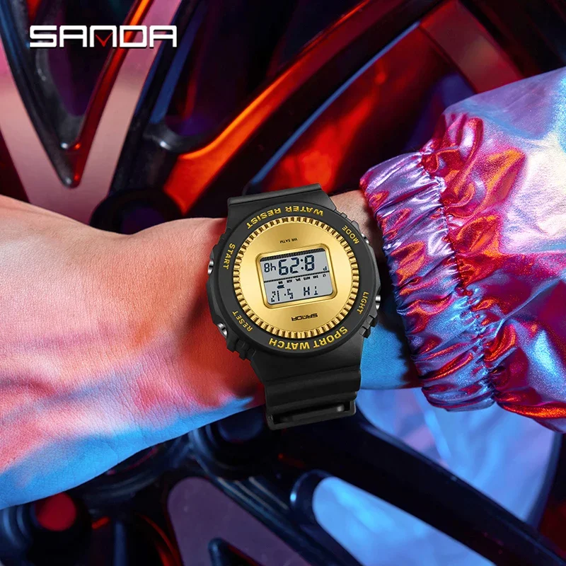 SANDA 남성용 디지털 시계 세련된 스포츠 손목시계 다기능 발광 스톱워치 카운트다운 방수 학생 전자 시계
