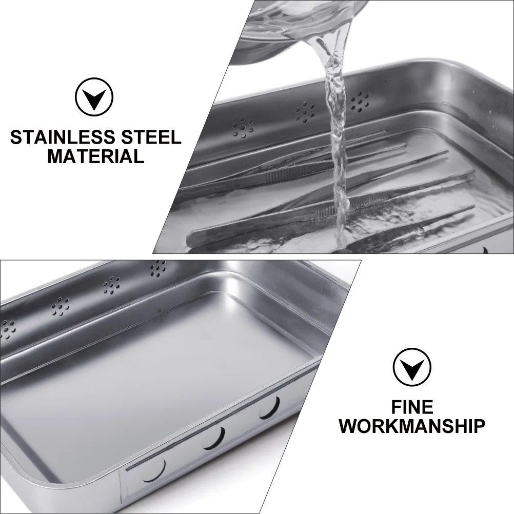 

1pc Stainless Steel Box Lid Square Soaking Tray For Nail Tools Medical Instruments Storage Multi-Purpose Container