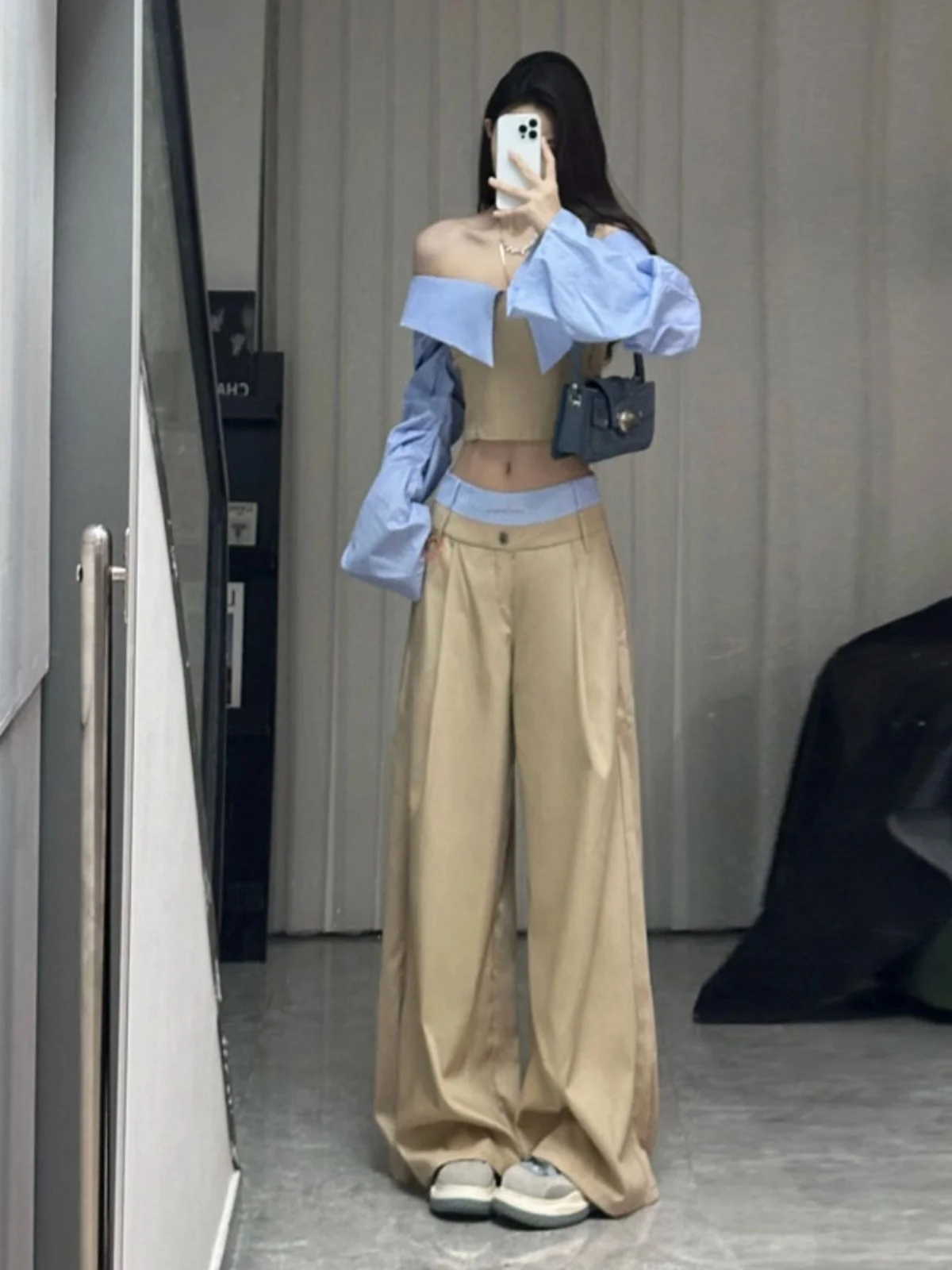 

Korean Style Fashionable One-Shoulder Shirt And Casual Pants Two-Piece Set Spring 2026 Comfortable Cotton Short-Sleeve Shirt