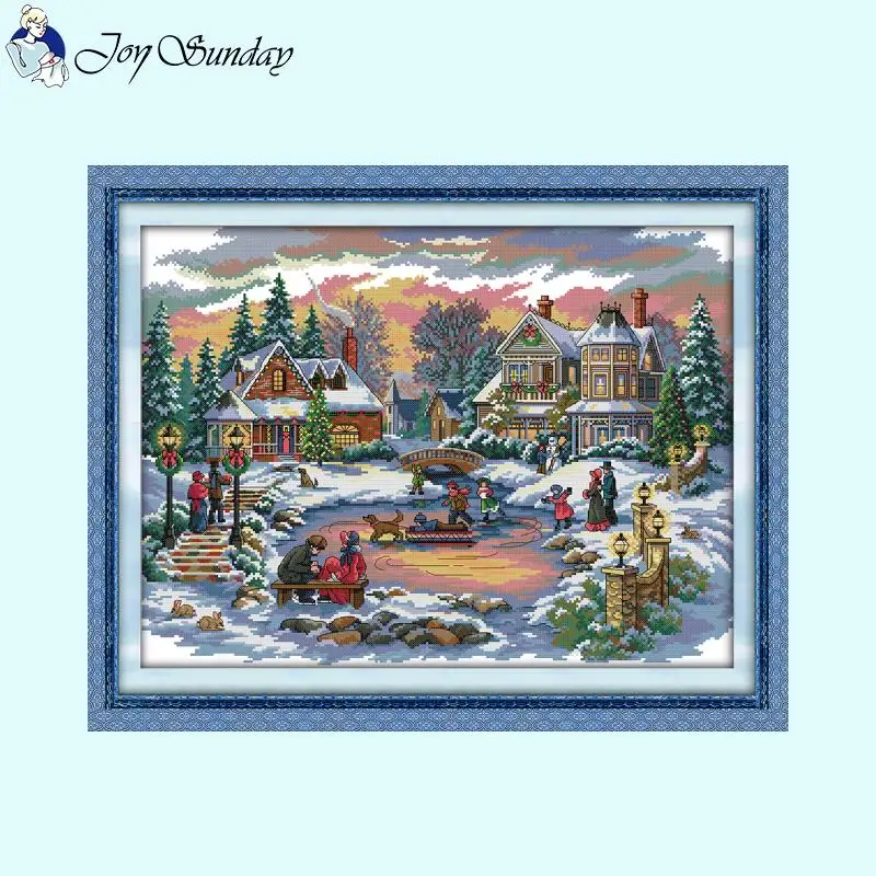 Winter Christmas Series Joy Sunday Cross Stitch Kits Aida 14CT 16CT 11CT Counted Canvas Printed Fabric Embroidery DIY Home Decor