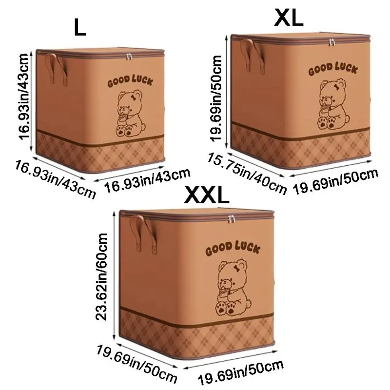 1Pc Portable Large Capacity Quilt Storage Bag Cute Bear Pattern Clothes Organizer Perfect Home Moving Storage Bag