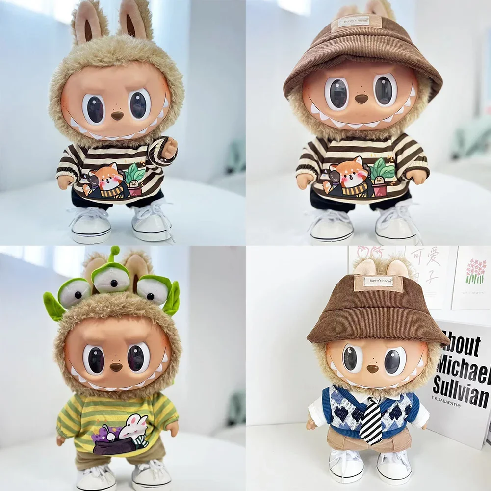 For 38cm Labubu Clothes Set Doll Clothing Outfit Accessories  Casual Dressing Set With Hat Shoes Ropa Labubu