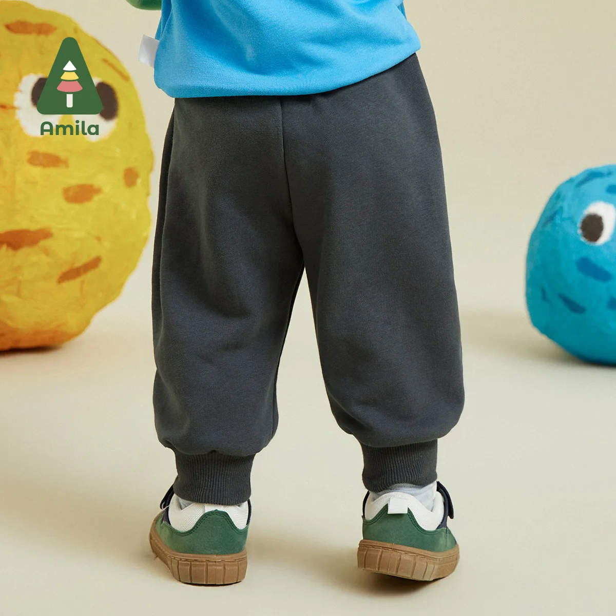 Amila Baby Boy Girl Pants 2023 Autumn New Multi Color Cotton Patch Bag Cartoon Fashion Casual Trousers Children\'s Clothes