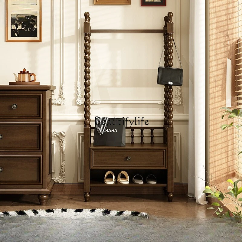 

Coat rack 2025 new floor-to-ceiling all solid wood American retro hanger integrated rack