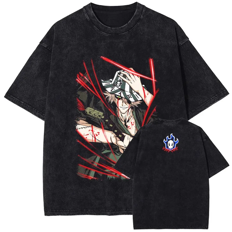 CyAnime BLEACH Grimmjow Jaegerjaques 쿨 티셔츠 남성 빈티지 워시드 티셔츠 만화 코튼 하라주쿠 남성 캐주얼 탑 티셔츠