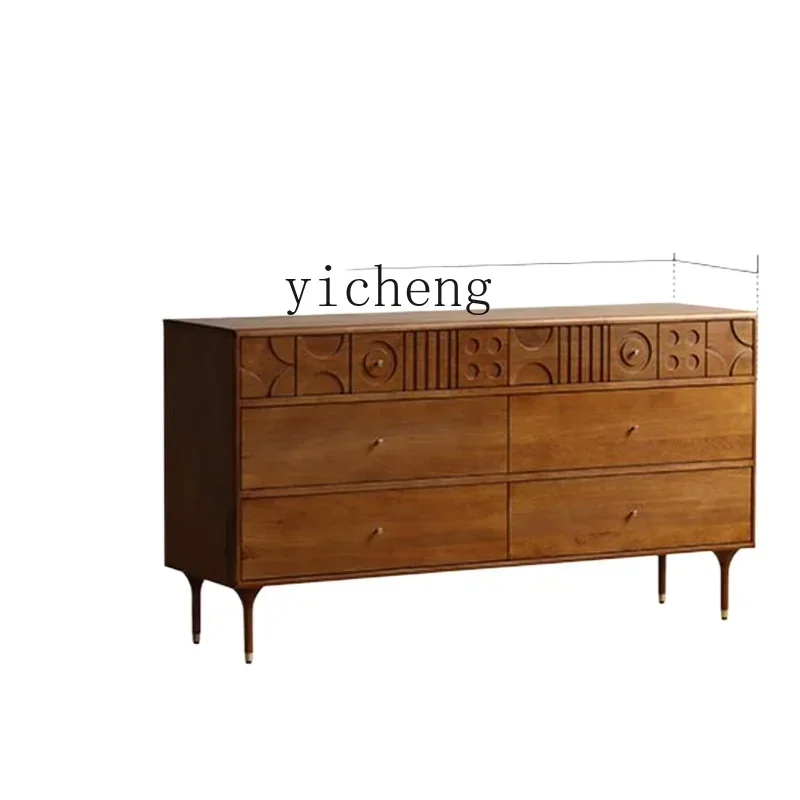 medieval solid wood dining side cabinet Nordic expression carved bedroom bedside cabinet retro style locker