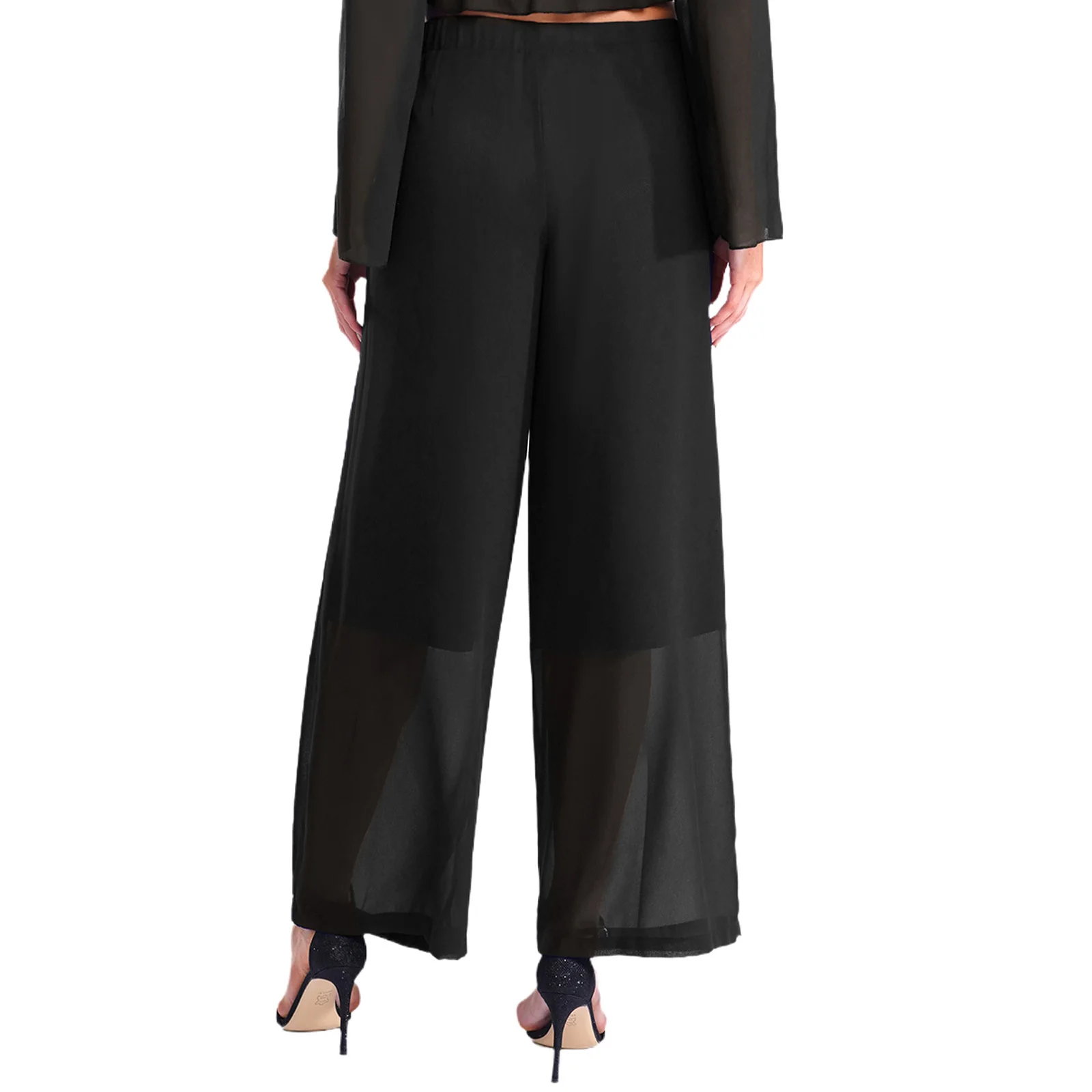 Coreia moda calças femininas elegante chiffon camada solta calças compridas casuais em linha reta escritório senhoras roupas calças de perna larga