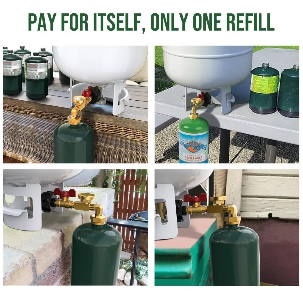 Connettore serbatoio gas regolabile Adattatore di ricarica serbatoio gas antideflagrante a prova di perdite Gomito da 90 gradi Ottone