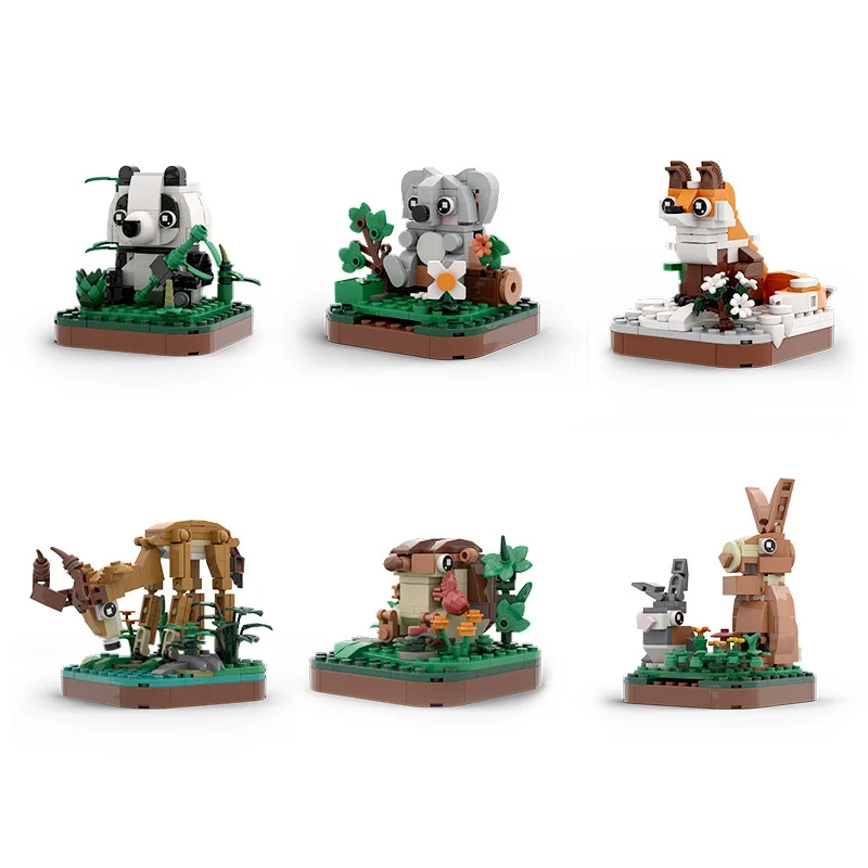 

MOC120 PCS small particle panda, koala, fox, swan, rabbit, hedgehog, antelope assembly animal building blocks