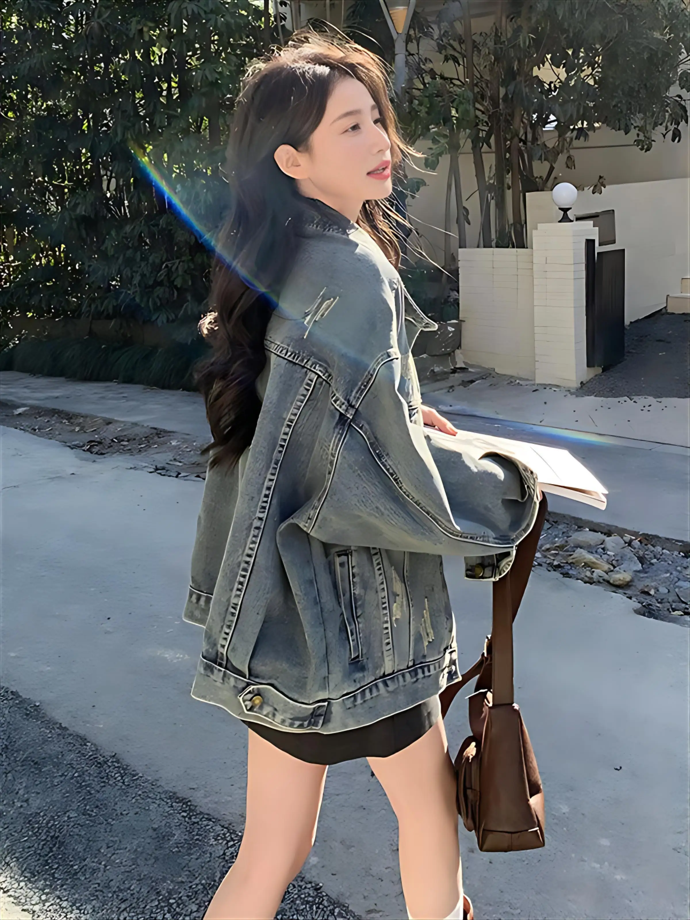 

Denim Coat Woman Long Womens Winter Quilted Plush Button-Embellished Hooded Sherpa Four-Pocket Cropped Functional Turtleneck Y2K