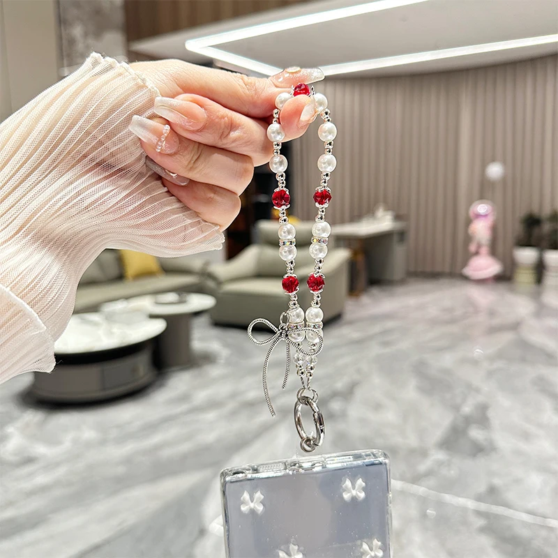Luxury Glitter Bow Pearl Bracelet Cover Case For Samsung Galaxy S25 Ultra S24 FE S23 S22 Plus A13 A14 A15 A16 A25 A35 A55