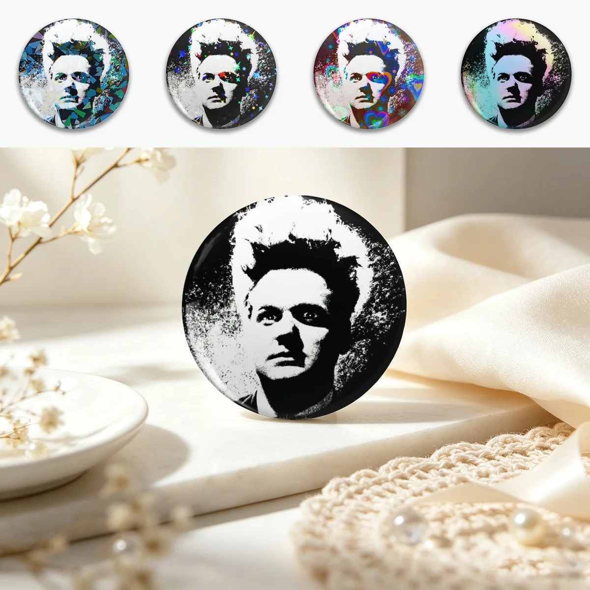 ERASERHEAD 1977 CULT CLASSIC HORROR MOVIE! Pin Holographic Star Heart Pin Brooches Laminated Button Fashion Accessory