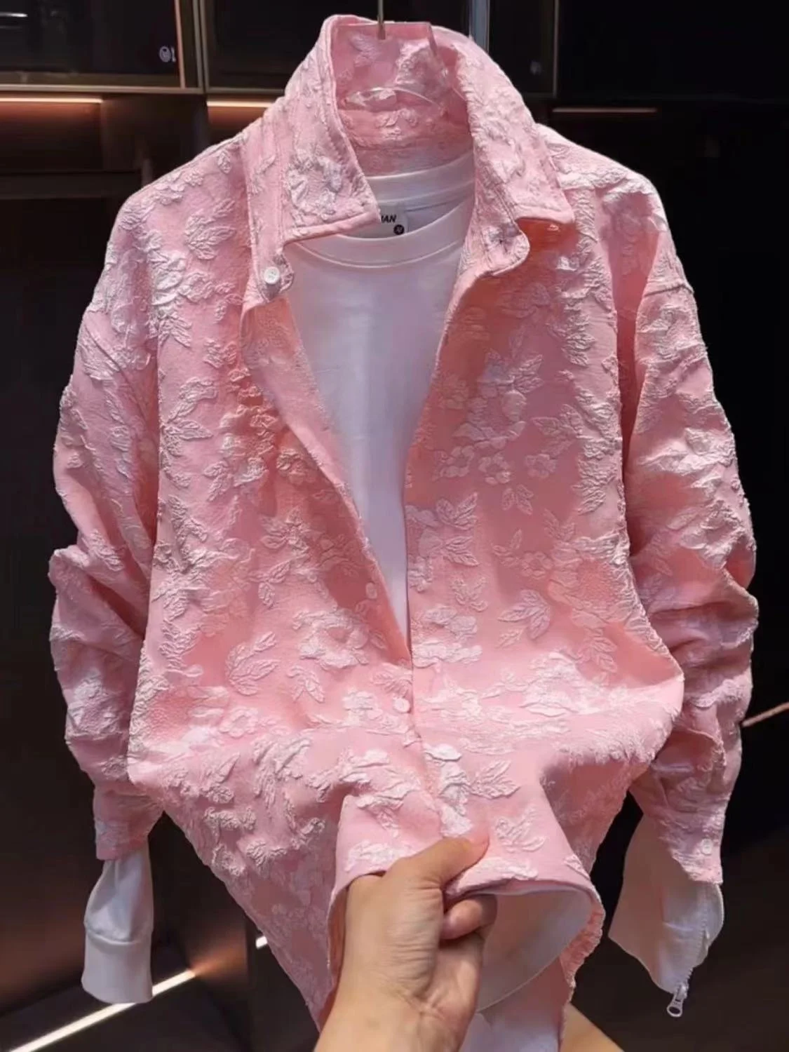 

Men's Premium Emed Gold Floral Texture Collar irt Loose Tailored Jaet Spring Summer Faionable Casual Long Sve