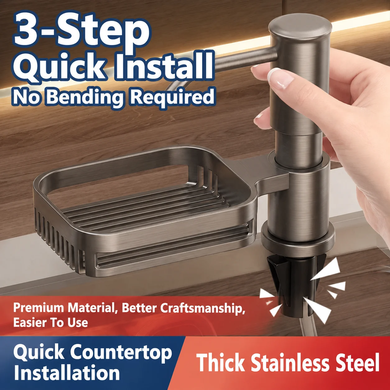 Stainless Steel Dish Soap Dispenser For Kitchen Sink Rustproof Liquid Detergent Pump Bottle Countertop Dishwashing Accessory