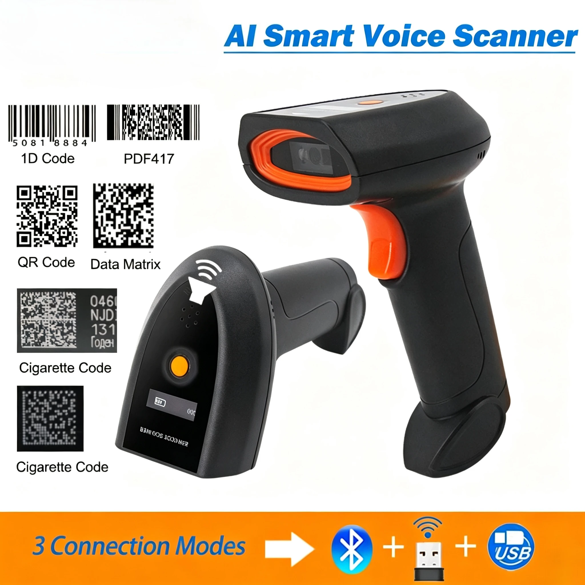 Barcode Scanner 1D 2D 2.4G Wireless or Wired or Bluetooth Handheld Barcode Reader USB Bar code Scanner QR PDF DataMatrixCode