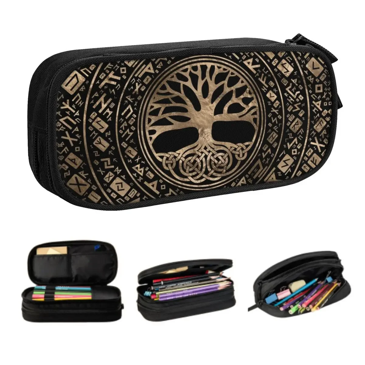 

Customized Cute Tree Of Life Yggdrasil Runic Pattern Pencil Cases for Norse Symbol Pencil Pouch School Supplies