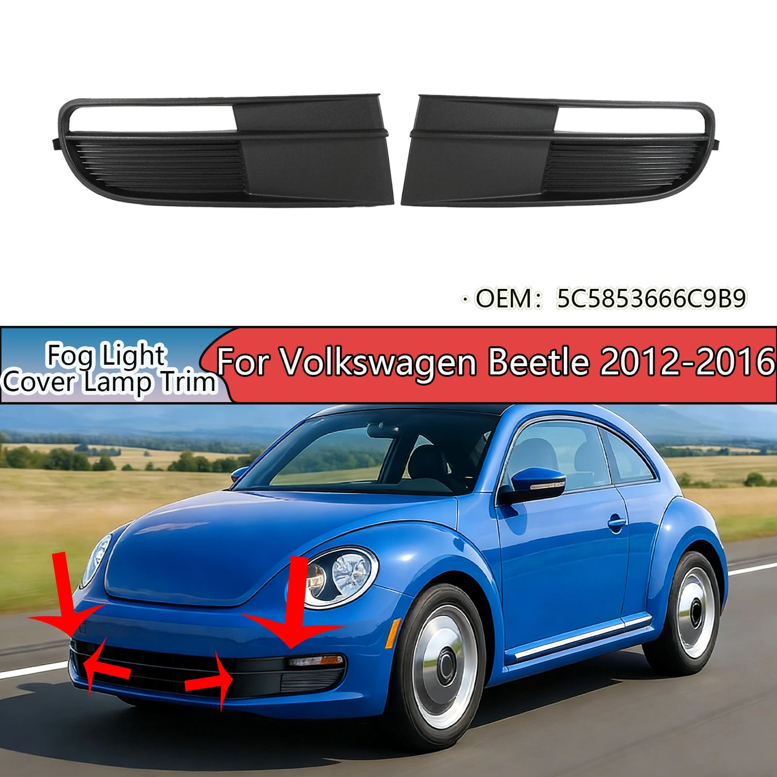 

A Pair Fog Light Cover Lamp Trim For Volkswagen Beetle 2012-2016 Car Accessories Black OEM 5C5853666C9B9 ABS Plastic Body Kit