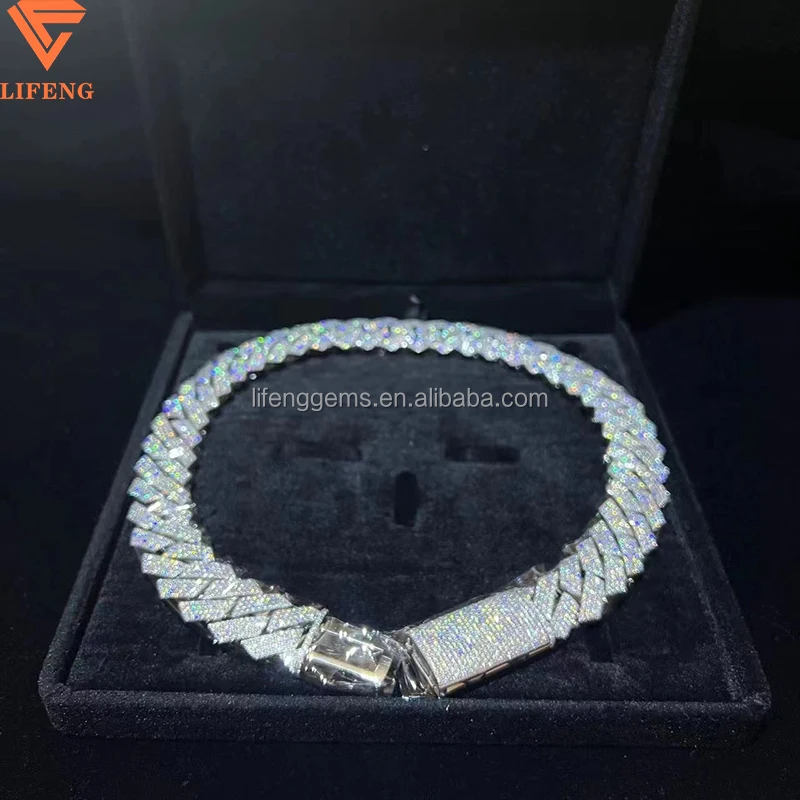 Pass Diamond Miami Hip Hop Jewelry VVS Stone Moissanite 925 Sterling Silver Necklace Moissanite Cuban Link Chain For Men