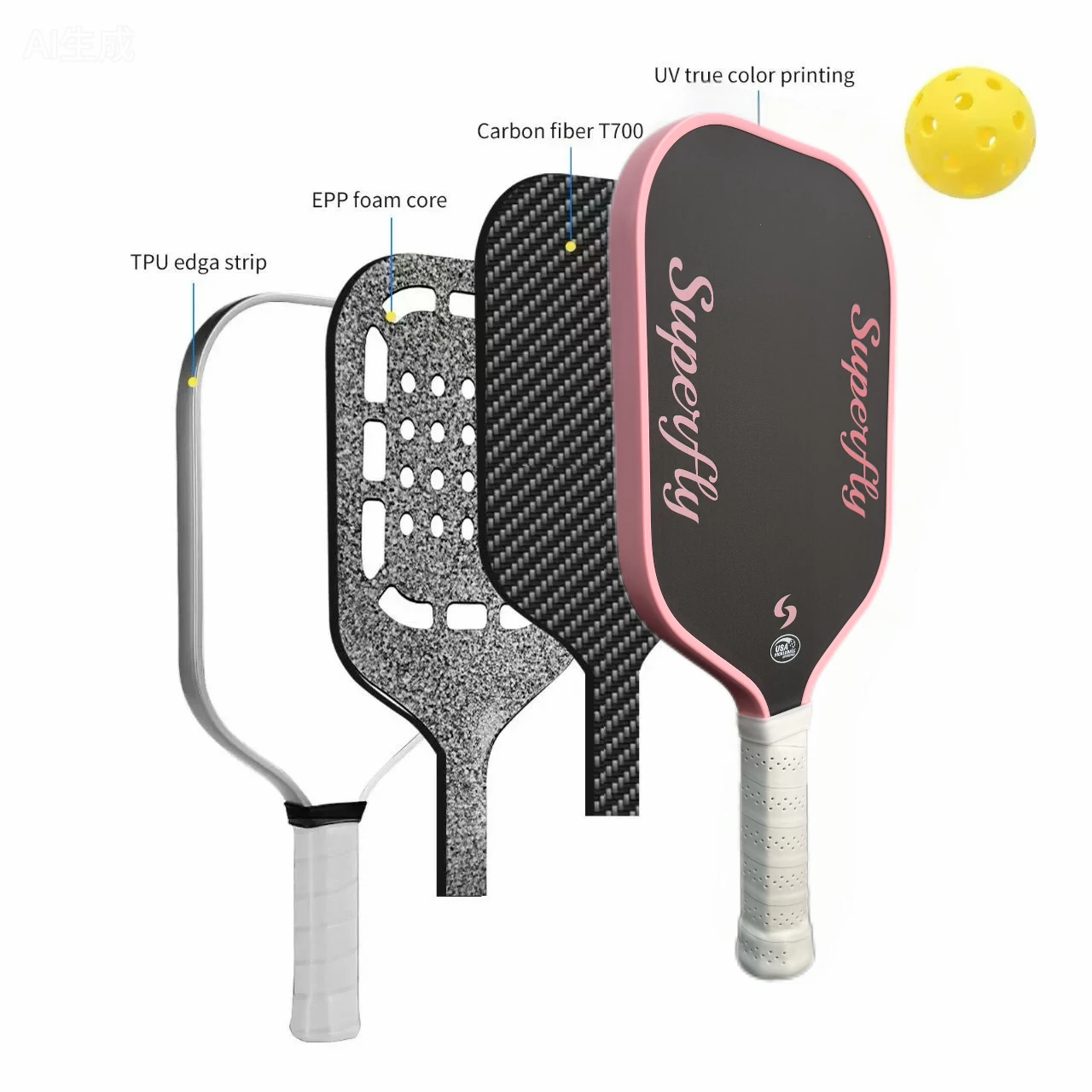 

Ракетка для пиклбола Thermalforming с крышкой, ракетка для пиклбола T700, с полным пенопластовым сердечником из EPP 16 мм, нескользящая ручка, унисекс